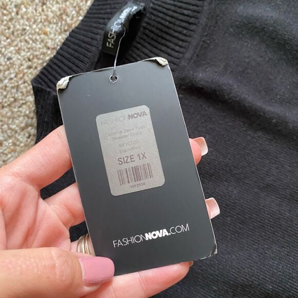 Fashion Nova Sweater Dress Champ New Heavy Long Sleeve Womens Size 1X Black Red - Picture 9 of 10